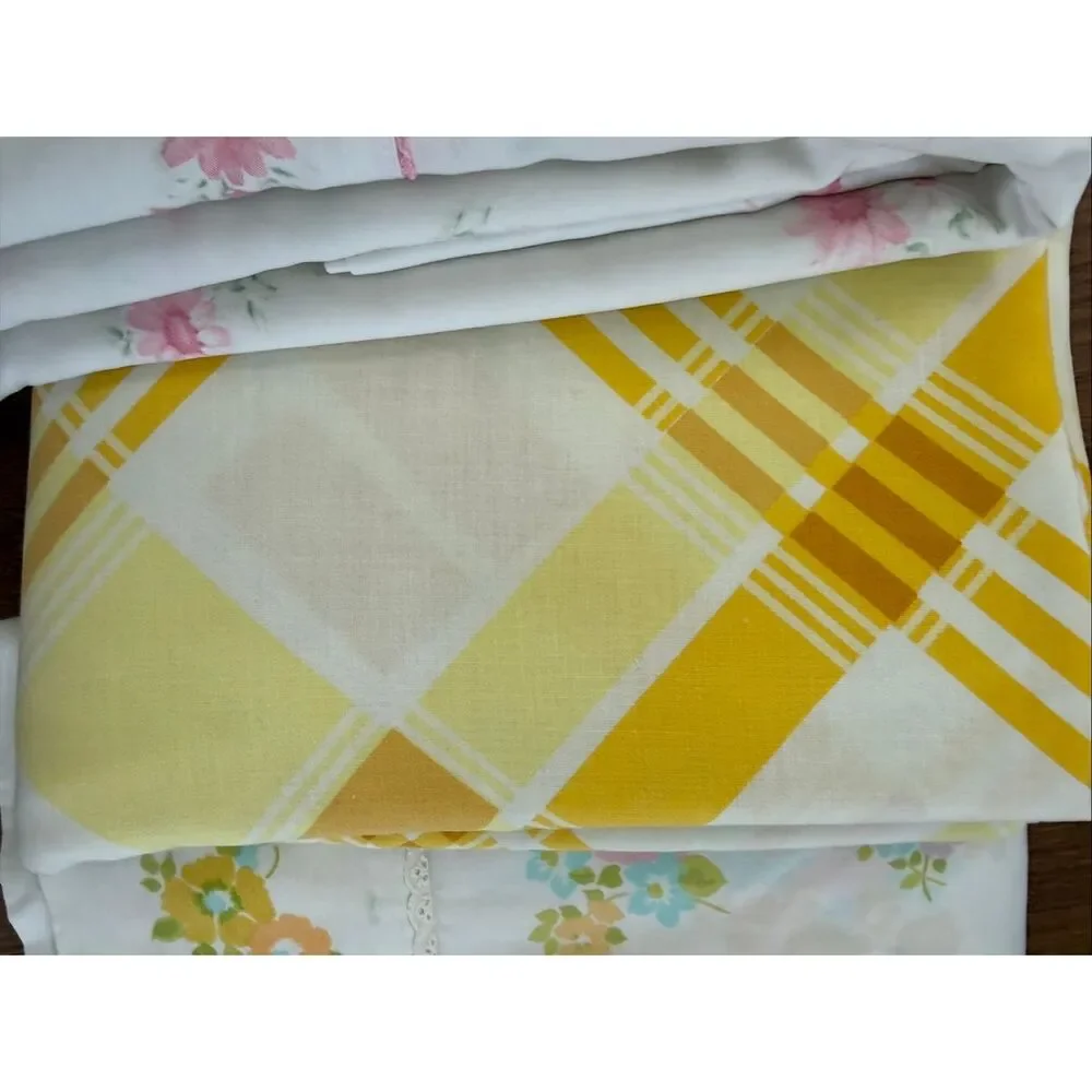 Vintage 5 Flat Sheets Cannon Monticello JCPenney Twin Full Queen Floral Plaid Pa
